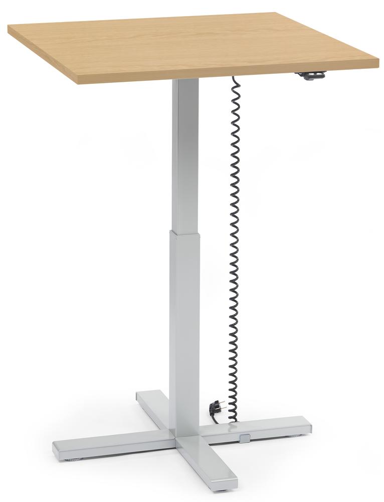 Höhenverstellbarer Schreibtisch MODUL Monosäule | Buchedekor | Platte Quadrat - B 800 x T 800 mm | Alusilber