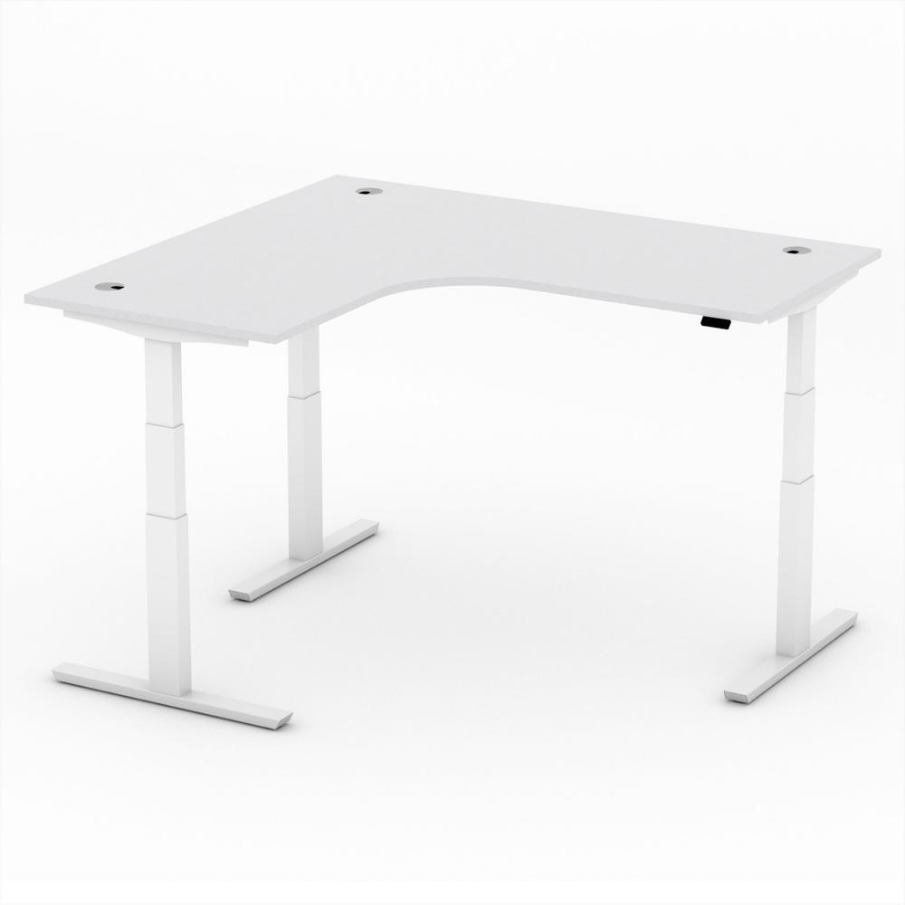 XXL Sitz-/ Stehschreibtisch Jumbo MULTI M | Lichtgrau | Weiß | Eckschreibtisch linksseitig