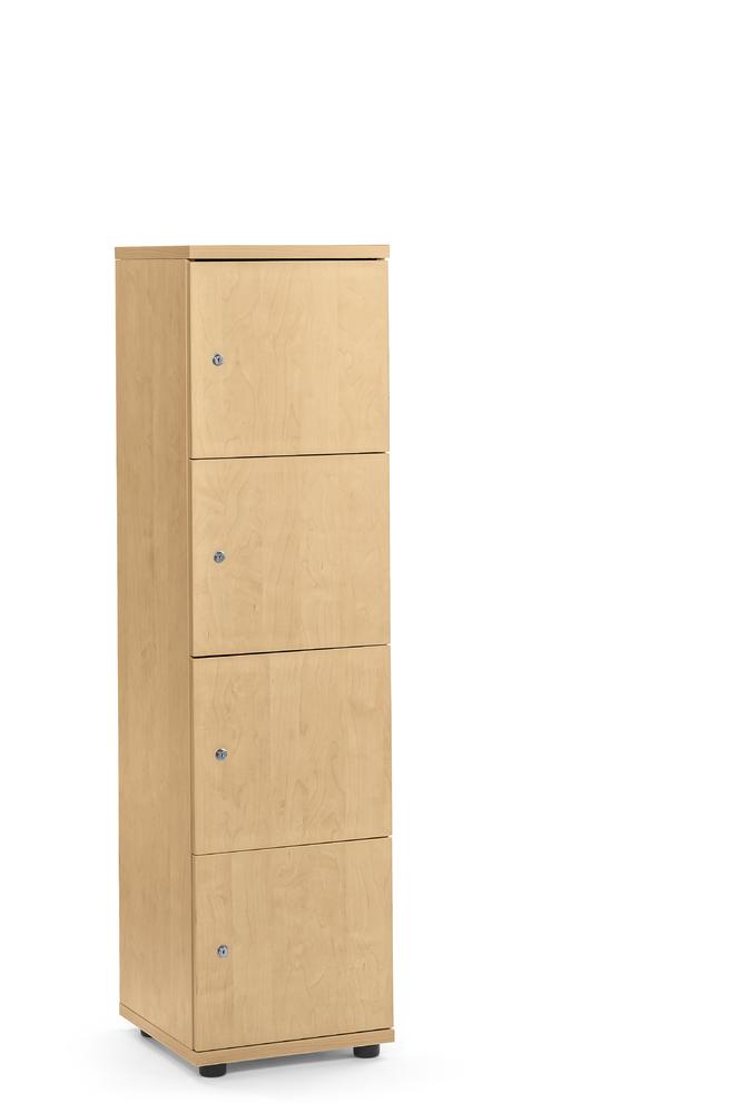 Schließfachschrank OFFICE-LINE mit 4 Fächern | Buchedekor | Melamin | ohne Posteinwurf | Buchedekor | Zylinderschloss mit Wechselzylinder
