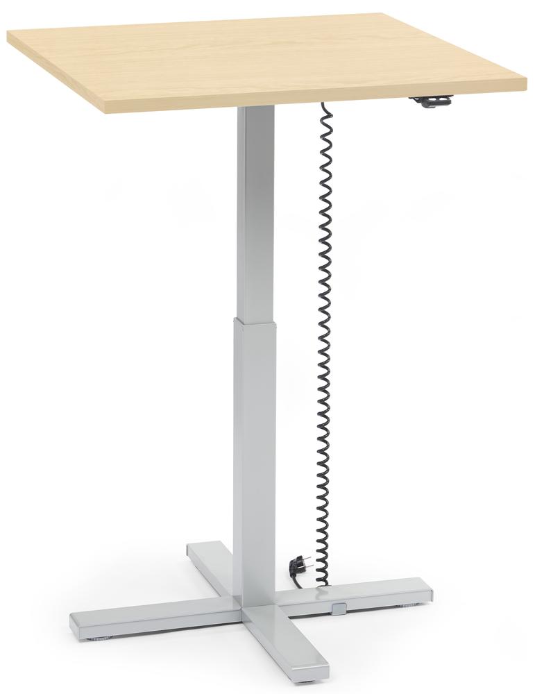 Höhenverstellbarer Schreibtisch MODUL Monosäule | Ahorndekor | Platte Quadrat - B 800 x T 800 mm | Alusilber