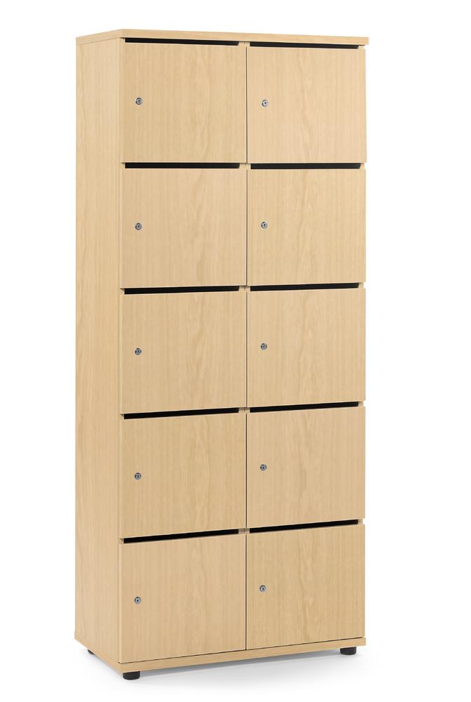 Schließfachschrank OFFICE-LINE mit 10 Fächern | Buchedekor | Melamin | mit Posteinwurf | Buchedekor | Zylinderschloss mit Wechselzylinder