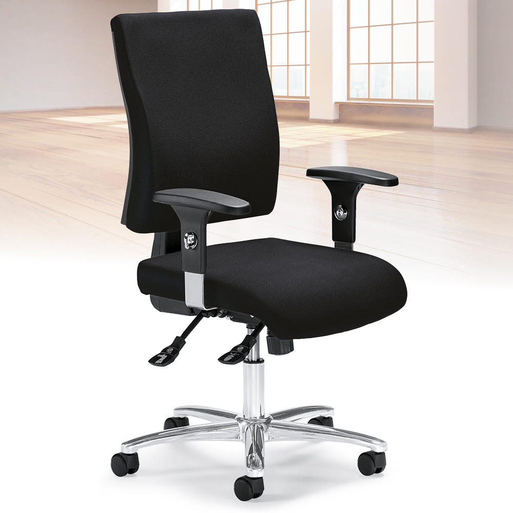 Bürostuhl COMFORT R DELUXE mit Armlehnen Clean | Schwarz | verstellbare Armlehnen | Stoff antibakteriell