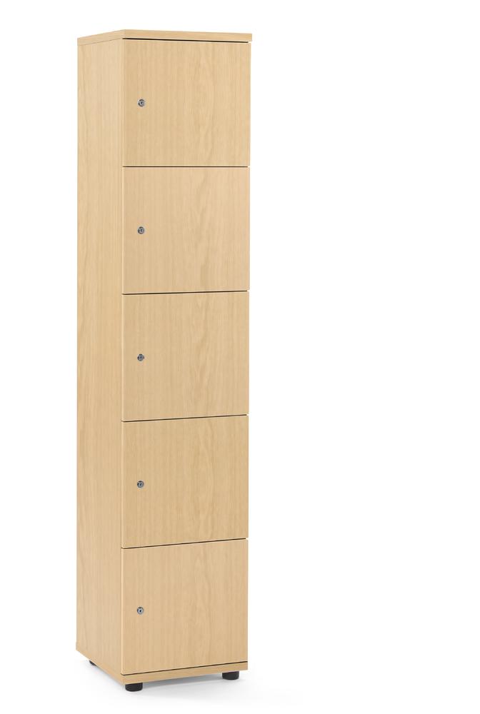 Schließfachschrank OFFICE-LINE mit 5 Fächern | Buchedekor | Melamin | ohne Posteinwurf | Buchedekor | Zylinderschloss mit Wechselzylinder