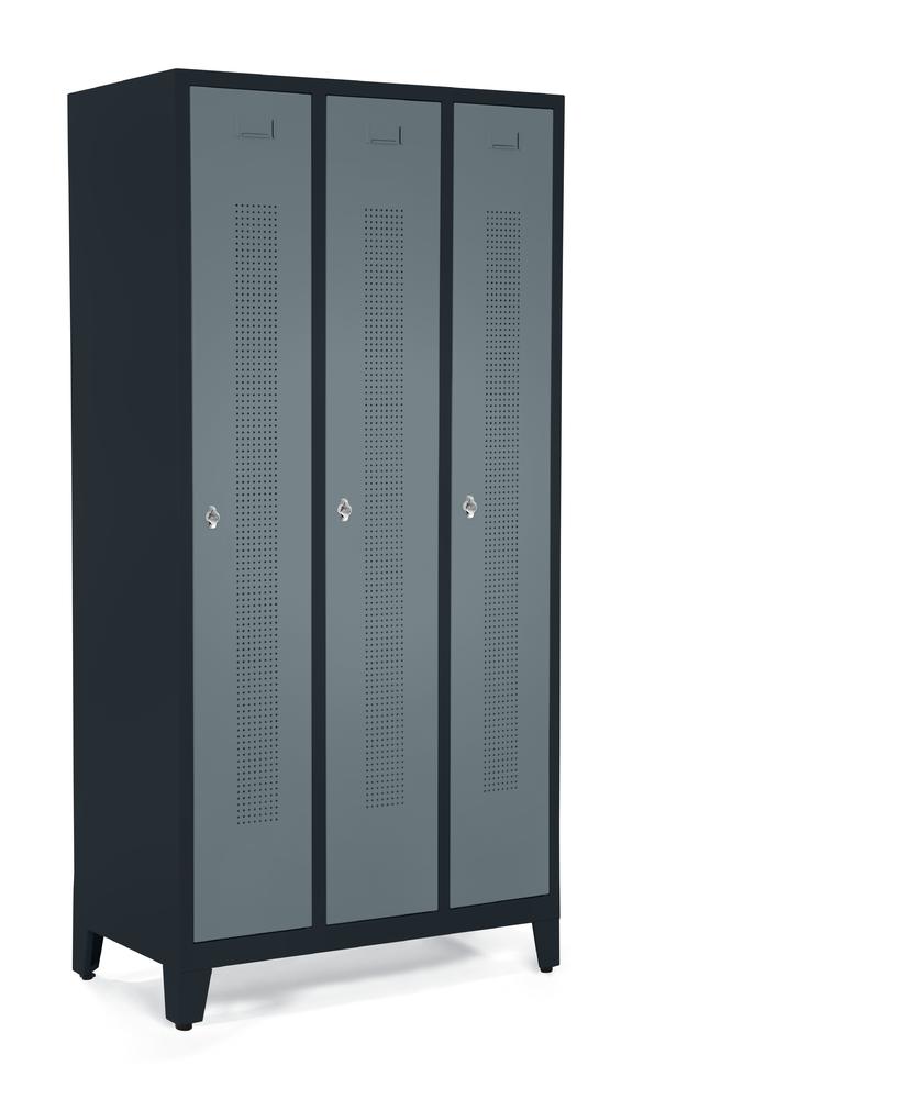 Garderobenspinde SYSTEM SP1 mit Füßen | Blaugrau RAL 7031 | mit Füßen | 300 | Drehriegelverschluss