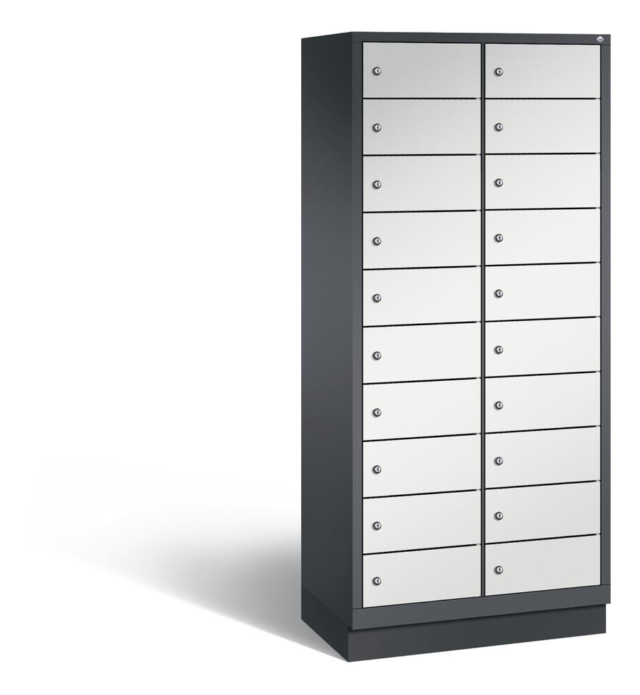 Laptopschrank, 2 x 10 Fächer | Alusilber RAL 9006 | ohne Elektrifizierung | Schwarzgrau RAL 7021 | 20