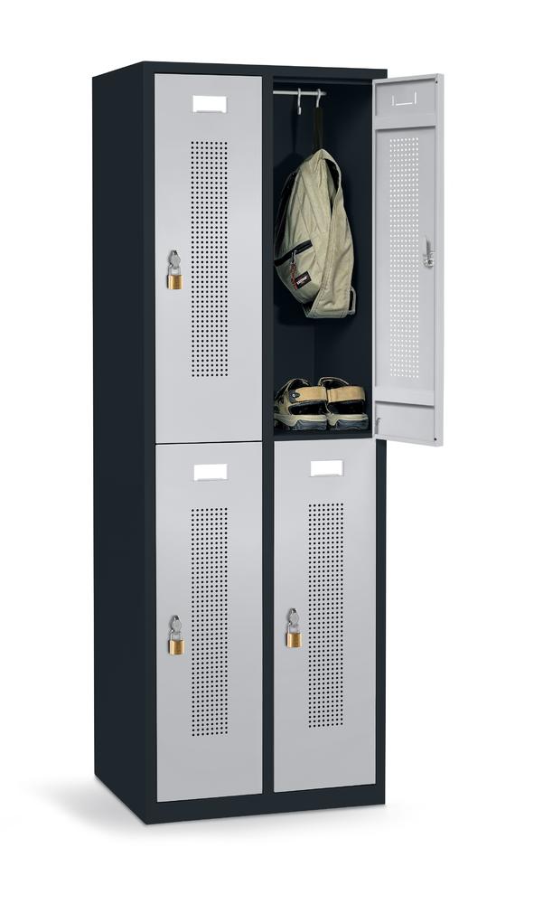 Doppelstöckiger Spind SYSTEM SP1 bodenstehend | Alusilber RAL 9006 | Bodenstehend | Drehriegelverschluss
