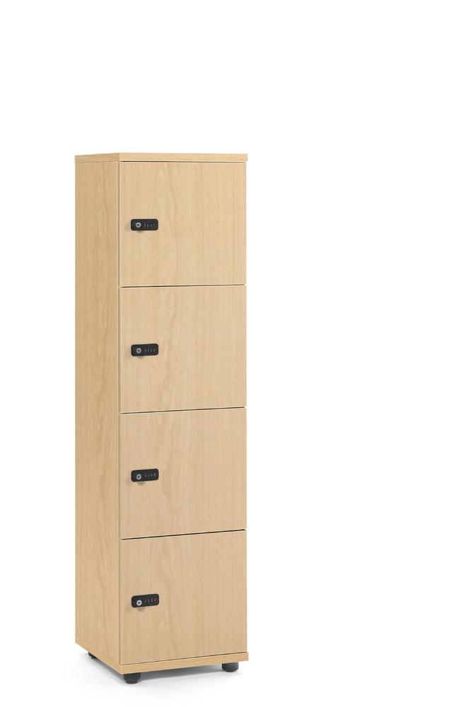 Schließfachschrank OFFICE-LINE mit 4 Fächern | Buchedekor | ohne Posteinwurf | Buchedekor | Mechanisches Zahlen-Kombinationsschloss