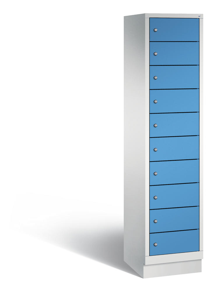 Laptopschrank, 1 x 10 Fächer | Lichtblau RAL 5012 | ohne Elektrifizierung | Lichtgrau RAL 7035 | 10