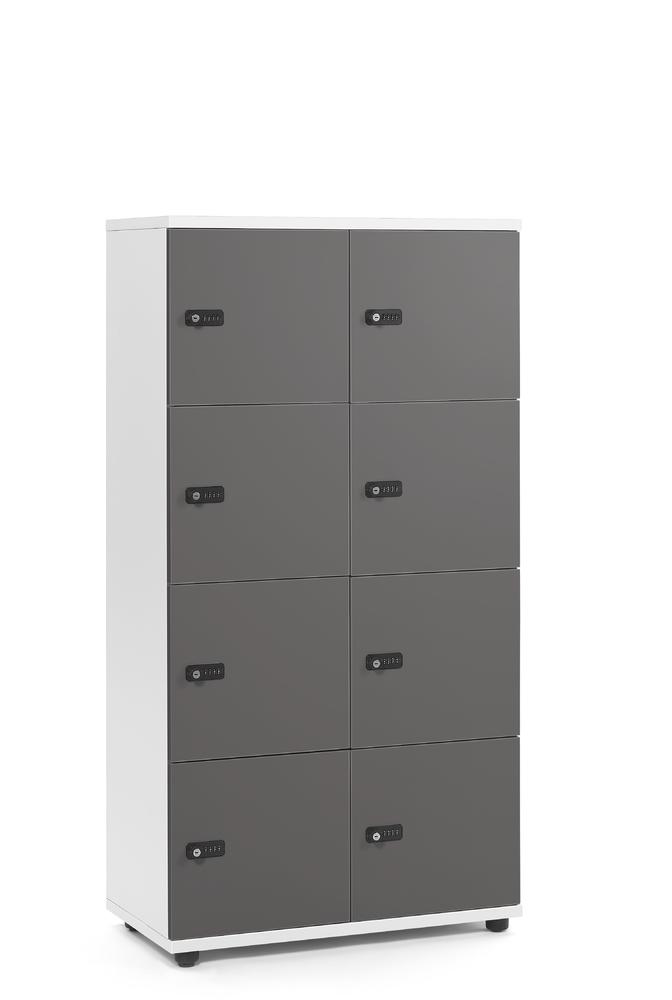 Schließfachschrank OFFICE-LINE mit 8 Fächern | Anthrazit | ohne Posteinwurf | Weiß | Mechanisches Zahlen-Kombinationsschloss