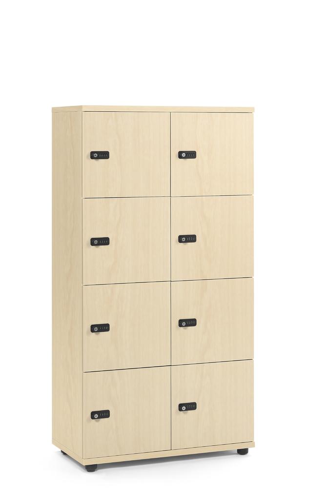 Schließfachschrank OFFICE-LINE mit 8 Fächern | Ahorndekor | Melamin | ohne Posteinwurf | Ahorndekor | Mechanisches Zahlen-Kombinationsschloss