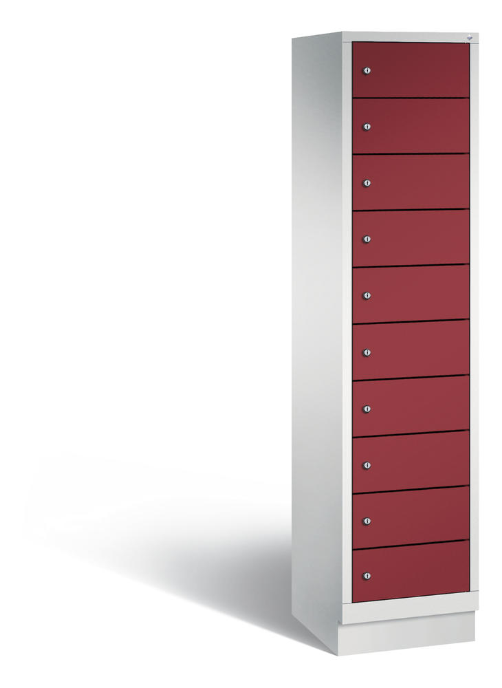 Laptopschrank, 1 x 10 Fächer | Rubinrot RAL 3003 | ohne Elektrifizierung | Lichtgrau RAL 7035 | 10