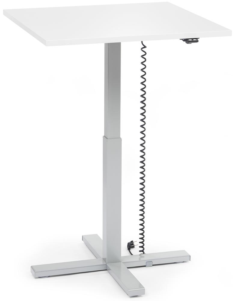 Höhenverstellbarer Schreibtisch MODUL Monosäule | Weiß | Platte Quadrat - B 800 x T 800 mm | Alusilber