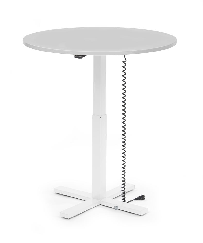 Höhenverstellbarer Schreibtisch MODUL Monosäule | Lichtgrau | Platte Rund - Durchmesser 1000 mm | Weiß
