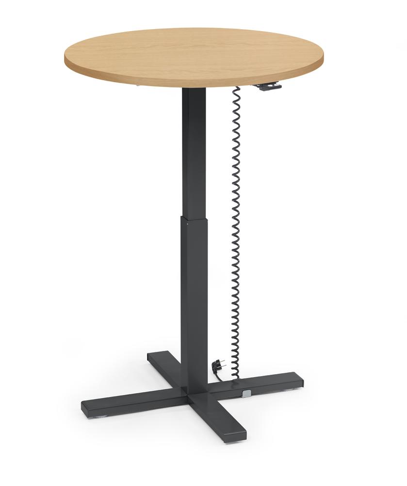 Höhenverstellbarer Schreibtisch MODUL Monosäule | Buchedekor | Platte Rund - Durchmesser 800 mm | Schwarz