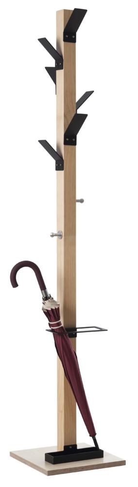Garderobenständer aus Holz, 6 Haken Schirmständer | Schwarz
