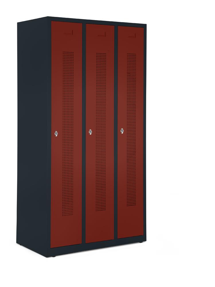 Garderobenspinde ohne Unterbau | Rubinrot RAL 3003 | Bodenstehend | 300 | Drehriegelverschluss