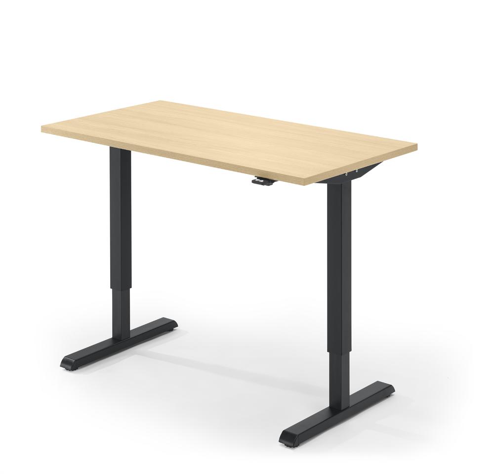 Höhenverstellbarer Schreibtisch Tiefe 650 mm | Ahorndekor | 1200 | Schwarz