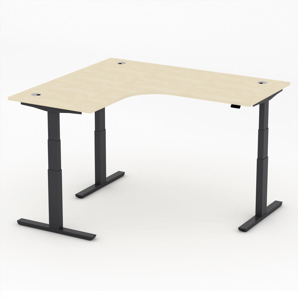 XXL Sitz-/ Stehschreibtisch Jumbo MULTI M | Ahorndekor | Schwarz | Eckschreibtisch linksseitig