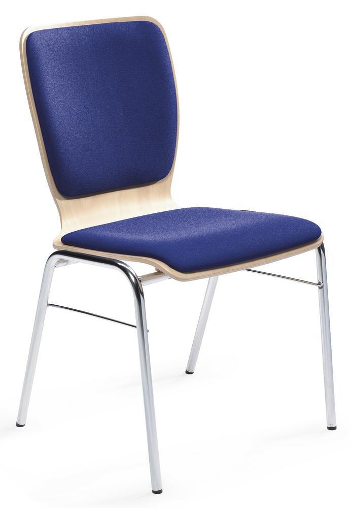Stapel-/Schalenstuhl JARA | Blau | Sitz- und Rückenpolster | Verchromt | ohne