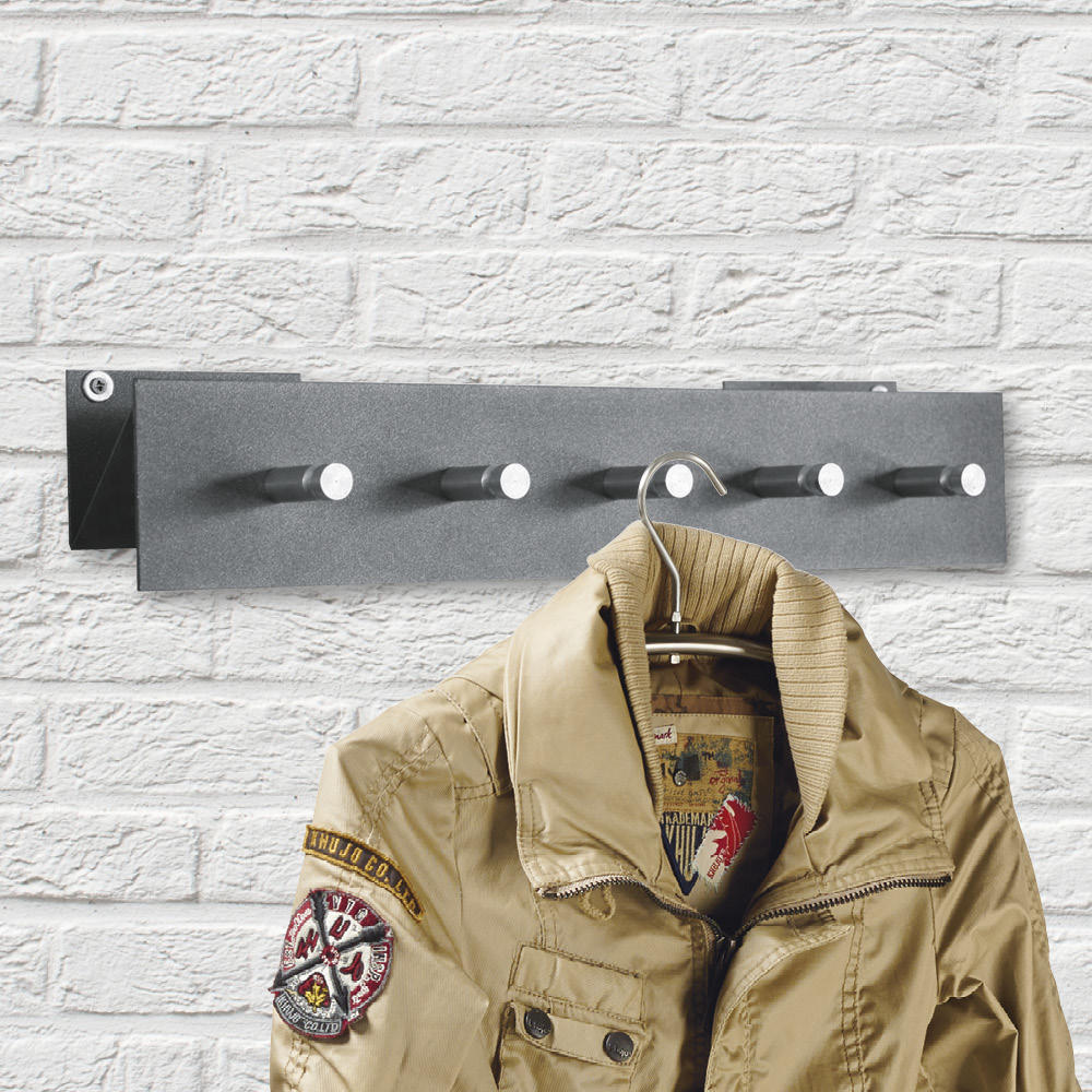 Wandgarderobe mit 5 Rundhaken silbermetallic | Silber | Haken gerade | 5
