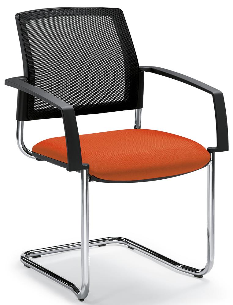 Besucherstuhl VALERA S | Orange | feste Armlehnen | Stoffsitz mit Netzrücken