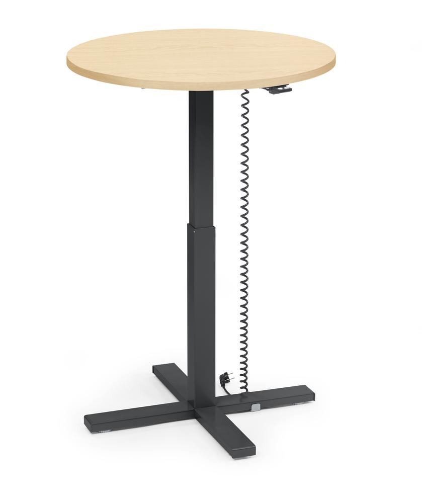 Höhenverstellbarer Schreibtisch MODUL Monosäule | Ahorndekor | Platte Rund - Durchmesser 800 mm | Schwarz