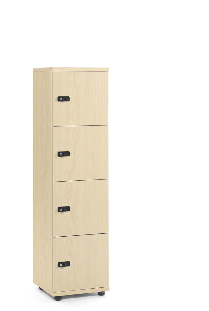 Schließfachschrank OFFICE-LINE mit 4 Fächern | Ahorndekor | Melamin | ohne Posteinwurf | Ahorndekor | Mechanisches Zahlen-Kombinationsschloss