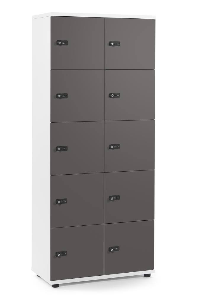 Schließfachschrank OFFICE-LINE mit 10 Fächern | Anthrazit | ohne Posteinwurf | Weiß | Mechanisches Zahlen-Kombinationsschloss