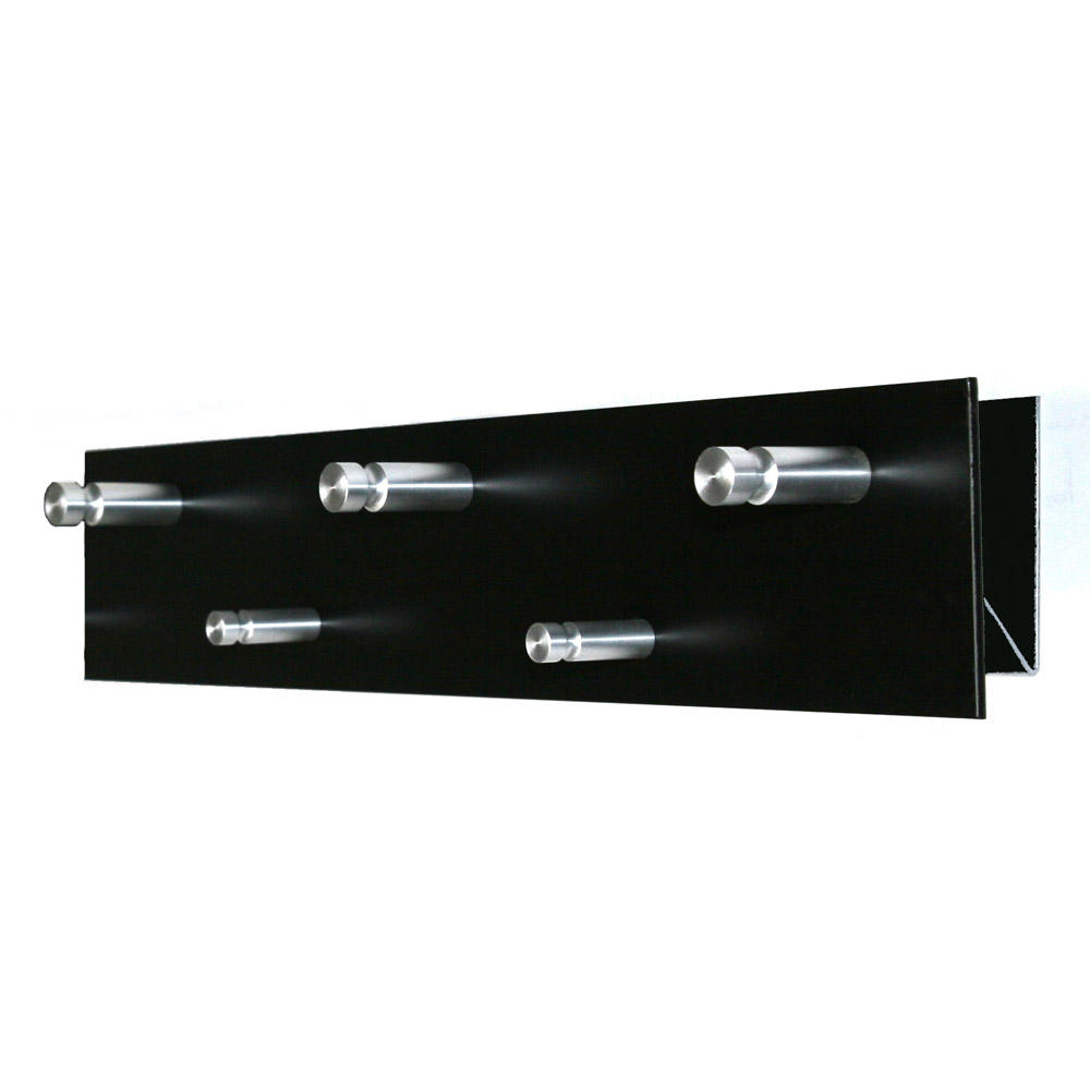 Wandgarderobe mit 5 Rundhaken schwarz / Aluminium | Schwarz | Haken versetzt | 5