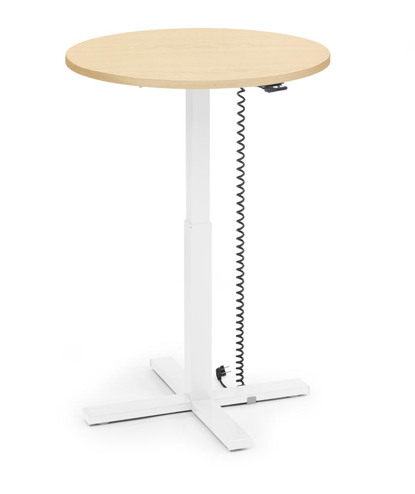 Höhenverstellbarer Schreibtisch MODUL Monosäule | Ahorndekor | Platte Rund - Durchmesser 800 mm | Weiß