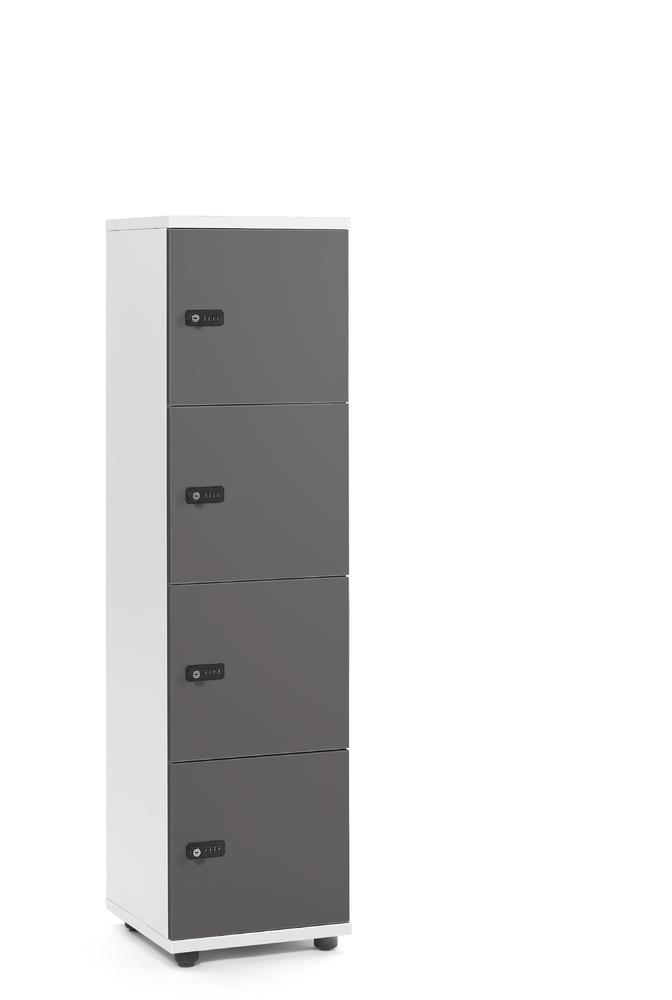 Schließfachschrank OFFICE-LINE mit 4 Fächern | Anthrazit | ohne Posteinwurf | Weiß | Mechanisches Zahlen-Kombinationsschloss