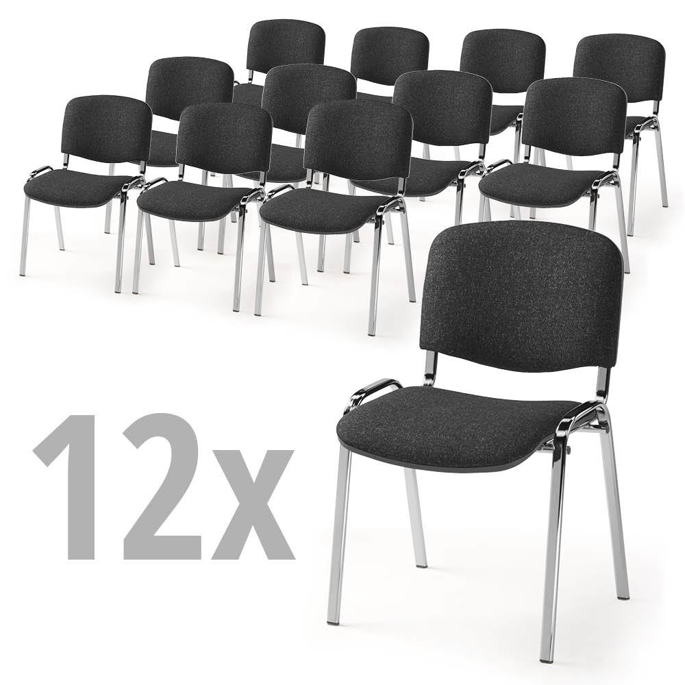 12er SET - Besucherstühle ISO | Anthrazit-meliert | Verchromt