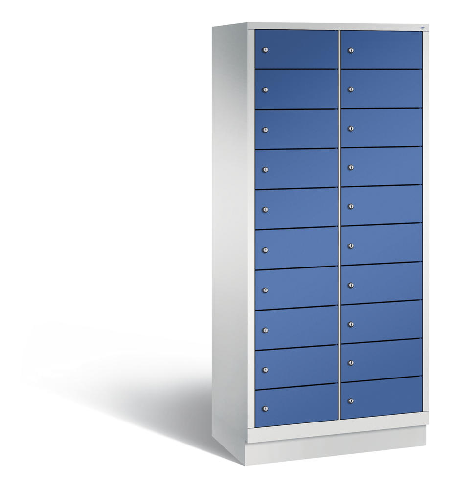 Laptopschrank, 2 x 10 Fächer | Enzianblau RAL 5010 | ohne Elektrifizierung | Lichtgrau RAL 7035 | 20