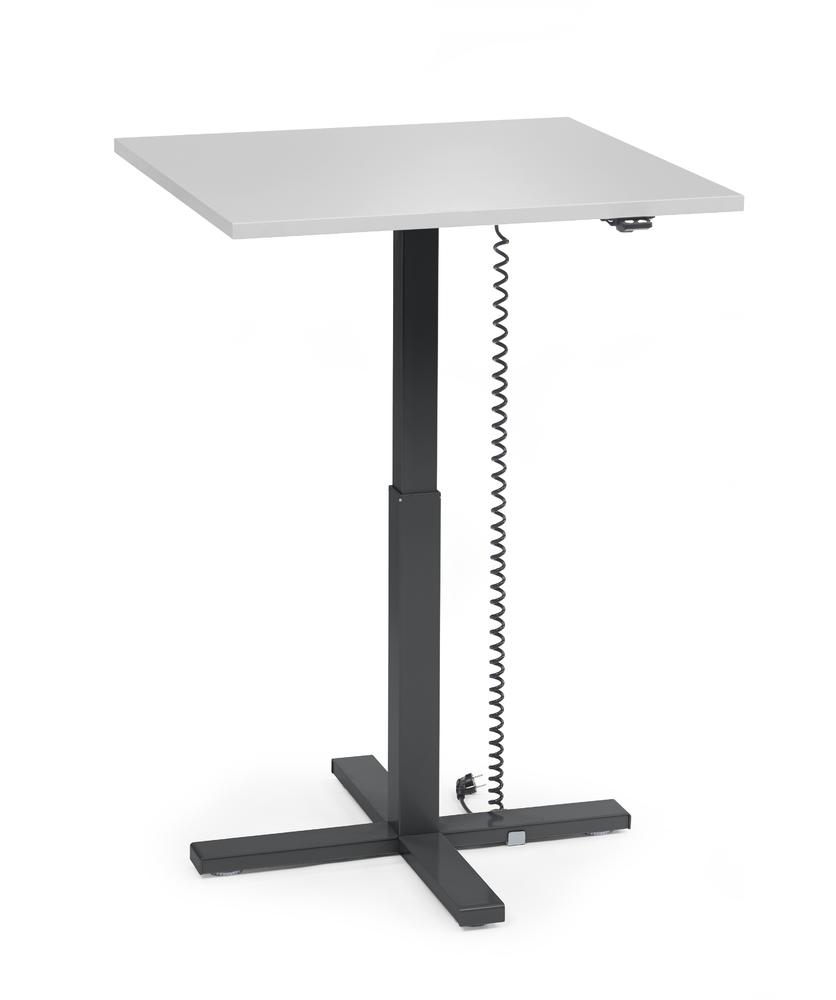 Höhenverstellbarer Schreibtisch MODUL Monosäule | Lichtgrau | Platte Quadrat - B 800 x T 800 mm | Schwarz