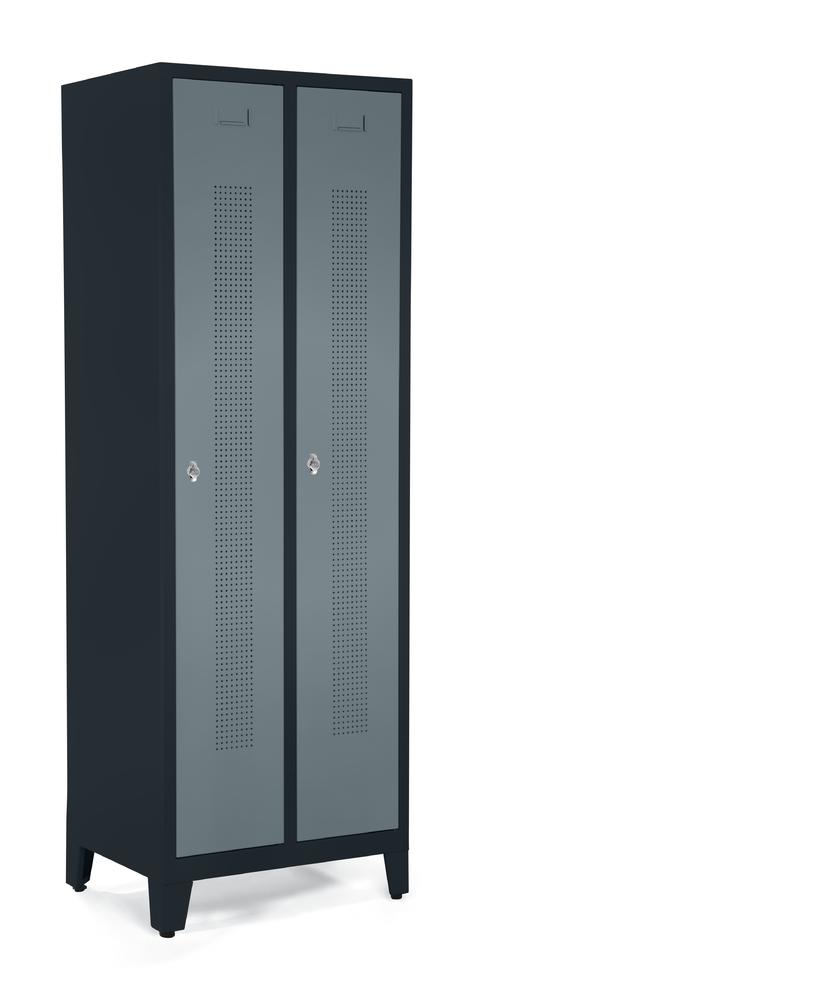 Garderobenspinde SYSTEM SP1 mit Füßen | Blaugrau RAL 7031 | mit Füßen | 300 | Drehriegelverschluss