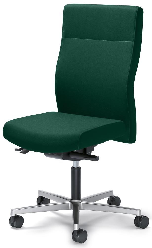 Bürodrehstuhl D001 ohne Armlehnen | Dunkelgrün | Sitzneigeverstellung-Automatik, Sitztiefenverstellung | Alusilber