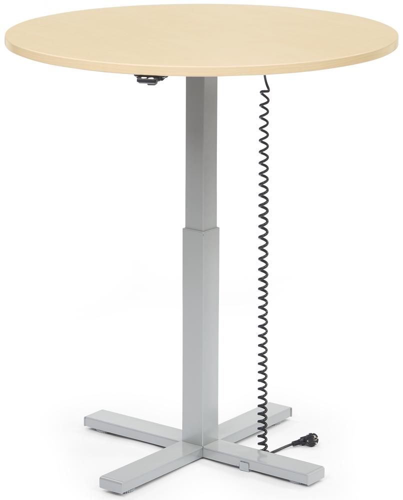 Höhenverstellbarer Schreibtisch MODUL Monosäule | Ahorndekor | Platte Rund - Durchmesser 1000 mm | Alusilber