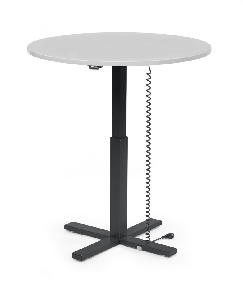 Höhenverstellbarer Schreibtisch MODUL Monosäule | Lichtgrau | Platte Rund - Durchmesser 1000 mm | Schwarz