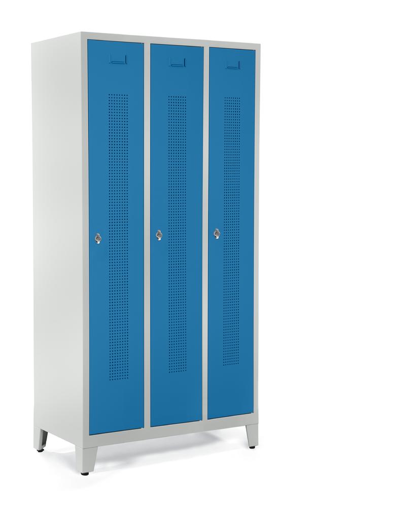 Garderobenspinde SYSTEM SP1 mit Füßen | Lichtblau RAL 5012 | mit Füßen | 300 | Drehriegelverschluss