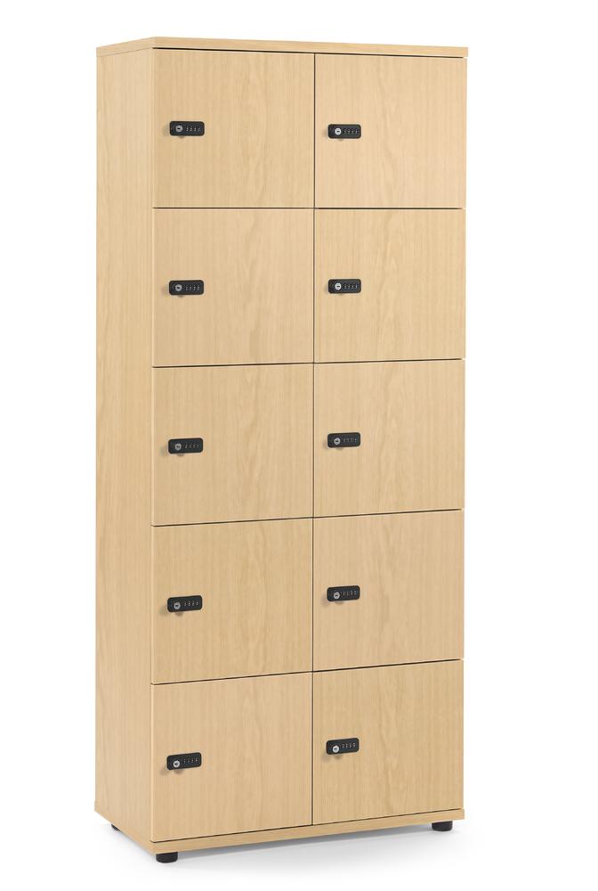Schließfachschrank OFFICE-LINE mit 10 Fächern | Buchedekor | ohne Posteinwurf | Buchedekor | Mechanisches Zahlen-Kombinationsschloss