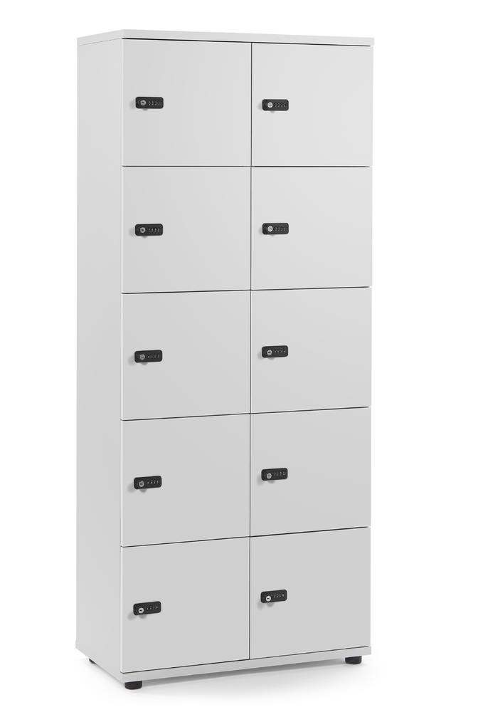 Schließfachschrank OFFICE-LINE mit 10 Fächern | Lichtgrau | ohne Posteinwurf | Lichtgrau | Mechanisches Zahlen-Kombinationsschloss