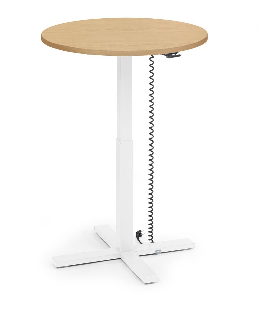 Höhenverstellbarer Schreibtisch MODUL Monosäule | Buchedekor | Platte Rund - Durchmesser 800 mm | Weiß