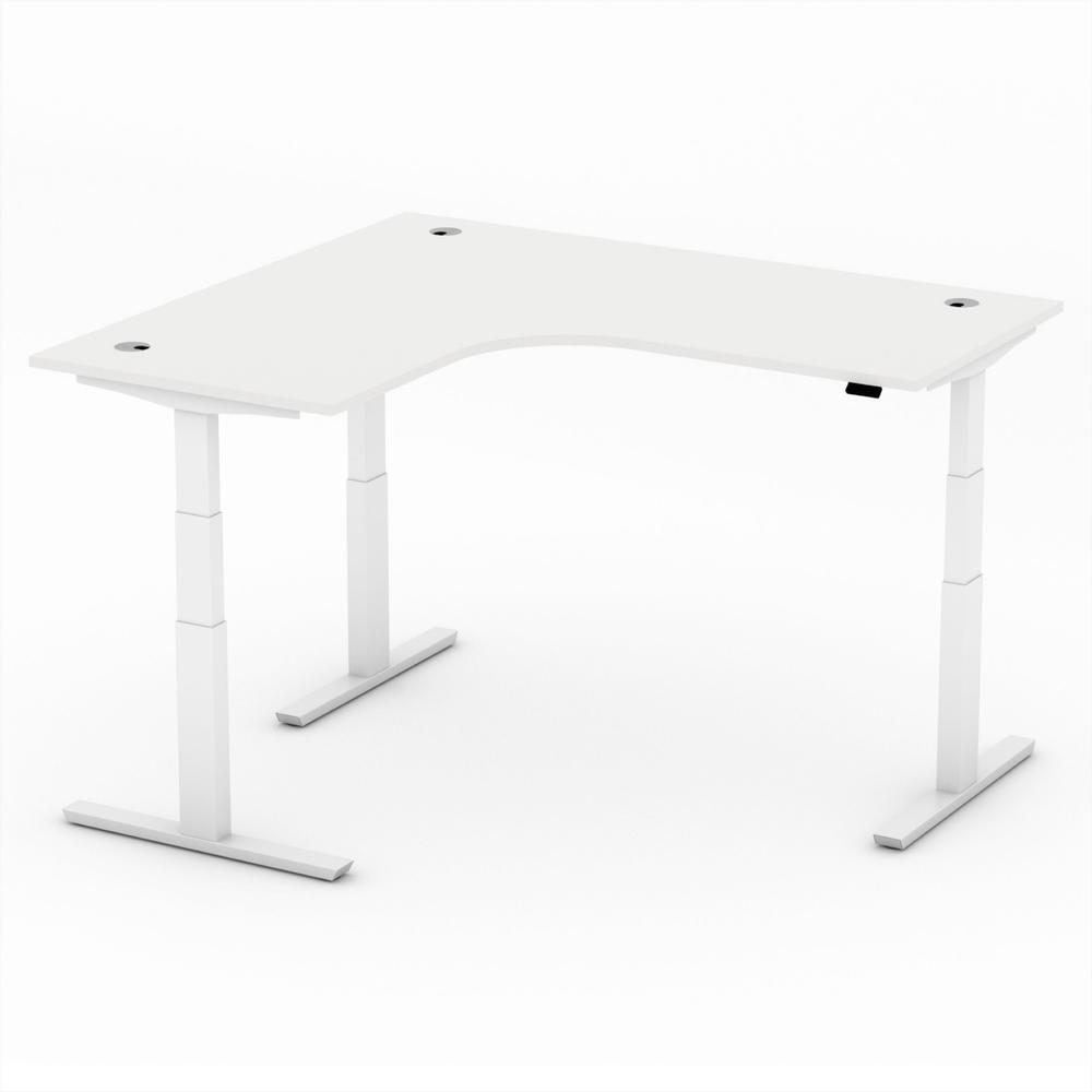 XXL Sitz-/ Stehschreibtisch Jumbo MULTI M | Weiß | Weiß | Eckschreibtisch linksseitig