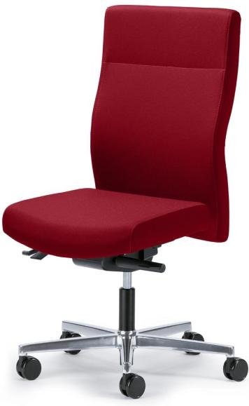 Bürodrehstuhl D001 ohne Armlehnen Rot | mit Gegenkrafteinstellung | Sitzneigeverstellung-Automatik, Sitztiefenverstellung | Aluminium poliert | ohne Kopfstütze