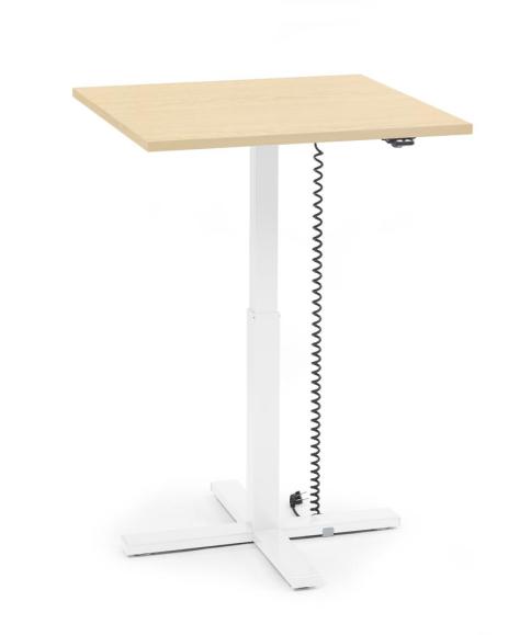 Höhenverstellbarer Schreibtisch MODUL Monosäule Ahorndekor | Platte Quadrat - B 800 x T 800 mm | Weiß
