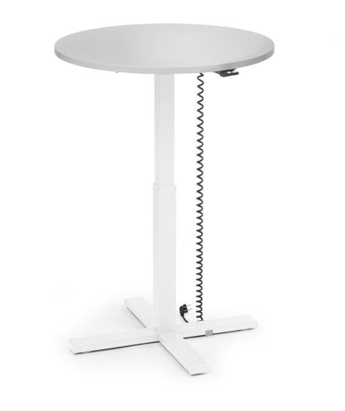 Höhenverstellbarer Schreibtisch MODUL Monosäule Lichtgrau | Platte Rund - Durchmesser 800 mm | Weiß