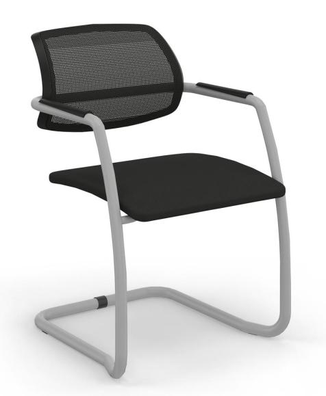 Besucherstuhl-/Konferenzstuhl TOP SWING DELUXE Standard Rücken | Alusilber | Stoffsitz mit Netzrücken