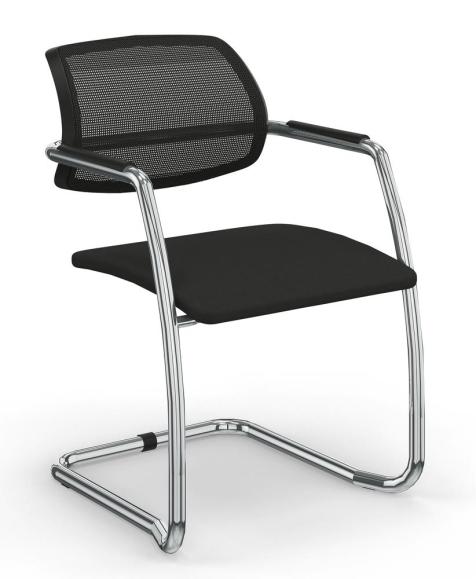 Besucherstuhl-/Konferenzstuhl TOP SWING DELUXE Standard Rücken | Verchromt | Stoffsitz mit Netzrücken