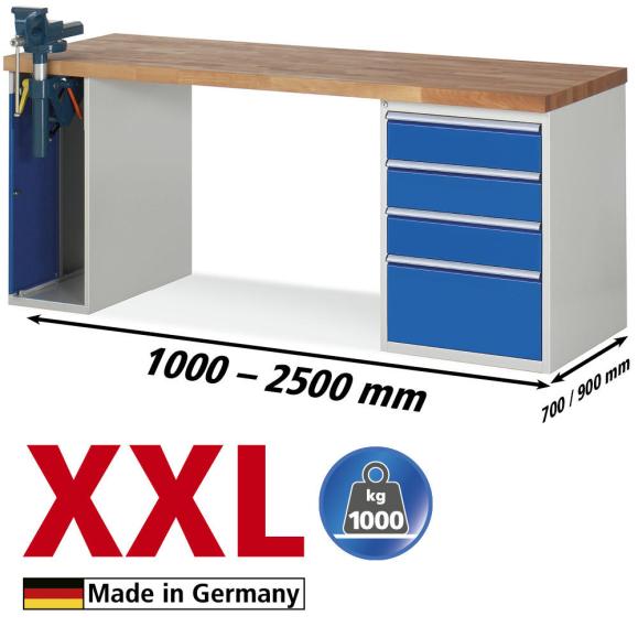 XXL-Werkbänke mit Schraubstockschrank + 4 Schubladen 