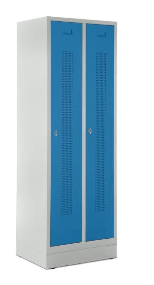 Garderobenspinde SYSTEM SP1 mit Sockel Lichtblau RAL 5012 | 300 | 2 | Drehriegelverschluss | mit Sockel